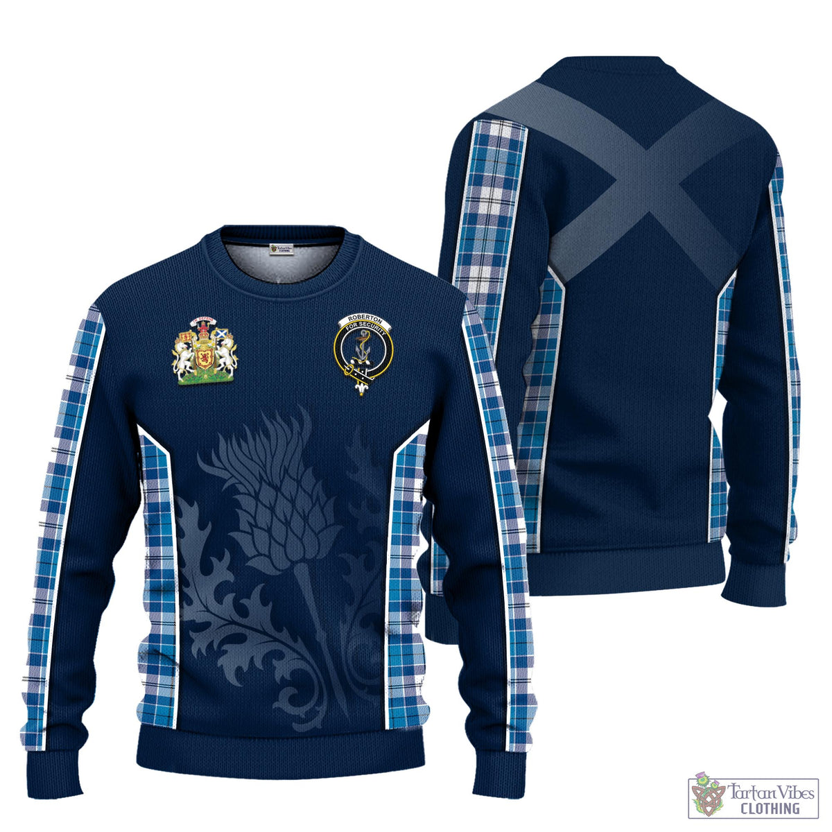 Roberton Tartan Knitted Sweatshirt with Family Crest and Scottish Thistle Vibes Sport Style Unisex - Tartan Vibes Clothing