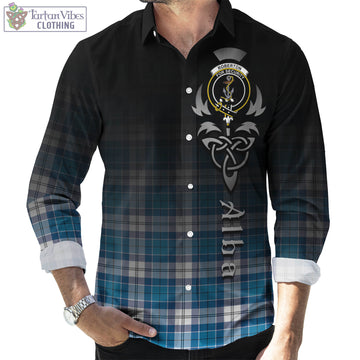 Roberton Tartan Long Sleeve Button Up Featuring Alba Gu Brath Family Crest Celtic Inspired