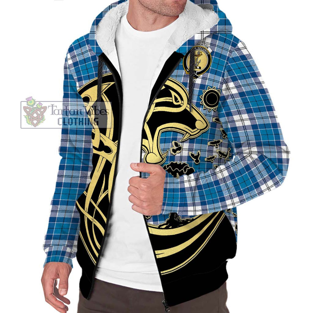 Roberton Tartan Sherpa Hoodie with Family Crest Celtic Wolf Style Unisex S - Tartan Vibes Clothing