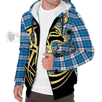 Roberton Tartan Sherpa Hoodie with Family Crest Celtic Wolf Style