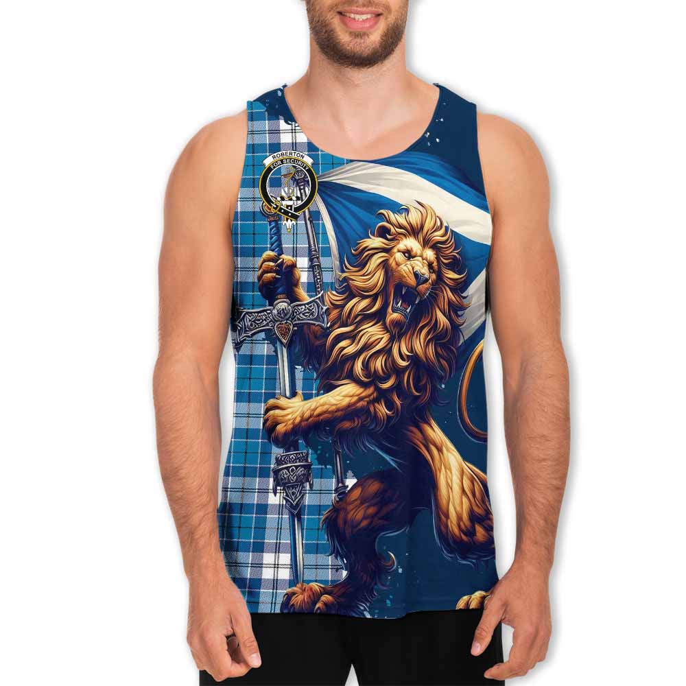 Tartan Vibes Clothing Roberton Tartan Family Crest Men's Tank Top with Scottish Majestic Lion