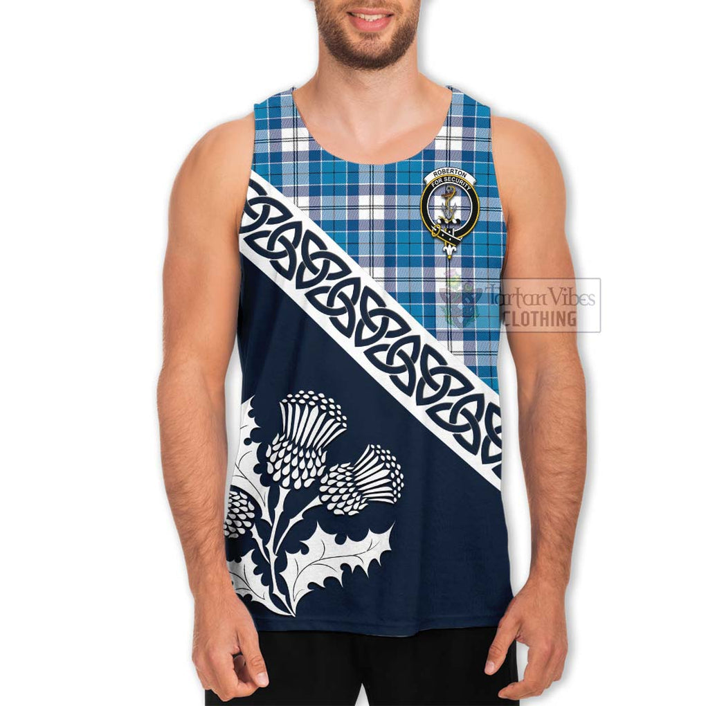 Tartan Vibes Clothing Roberton Tartan Men's Tank Top Featuring Thistle and Scotland Map