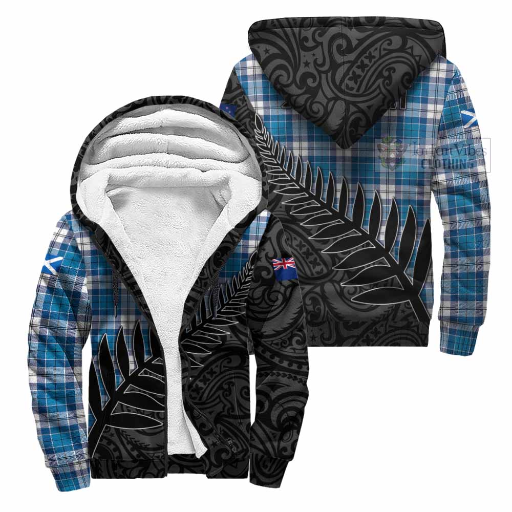 Tartan Vibes Clothing Roberton Crest Tartan Sherpa Hoodie with New Zealand Silver Fern Half Style