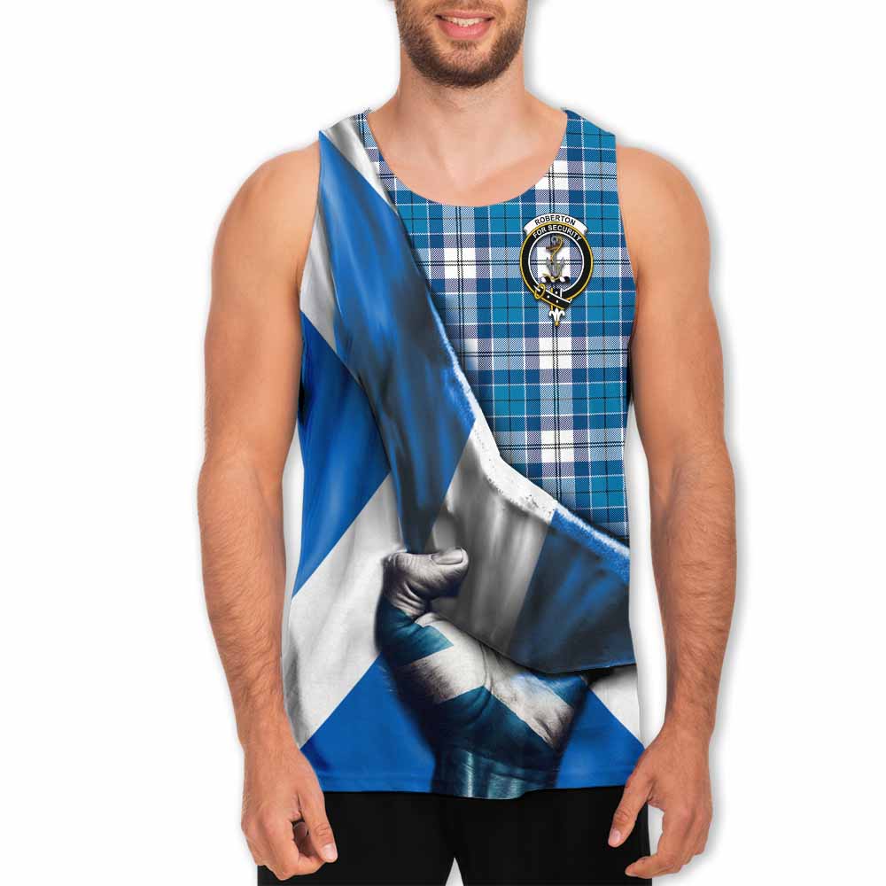 Tartan Vibes Clothing Roberton Tartan Men's Tank Top with Family Crest Scotland Patriotic Style