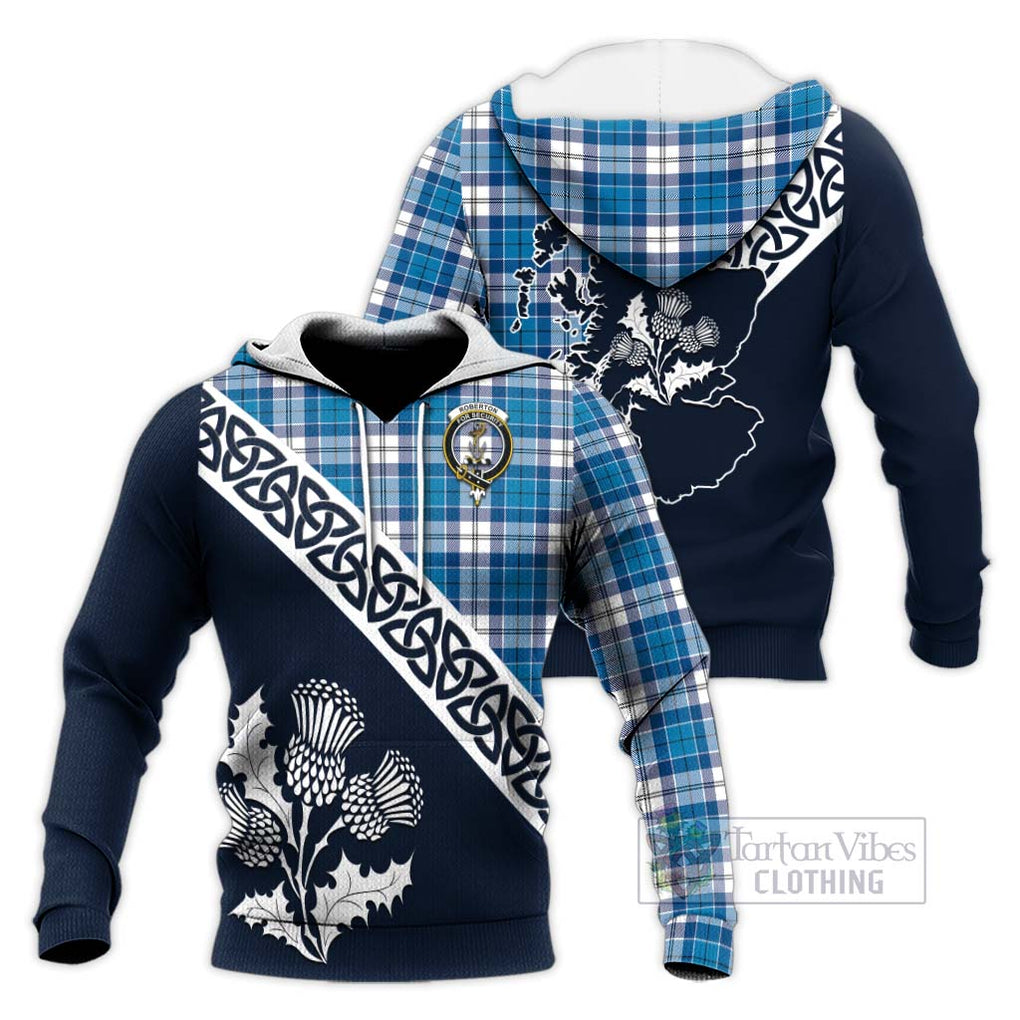 Tartan Vibes Clothing Roberton Tartan Knitted Hoodie Featuring Thistle and Scotland Map