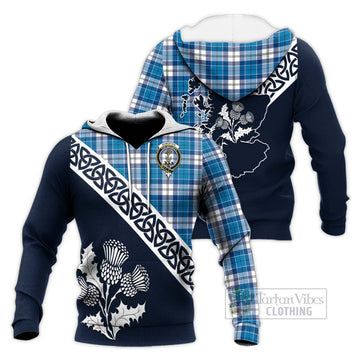 Roberton Tartan Knitted Hoodie Featuring Thistle and Scotland Map