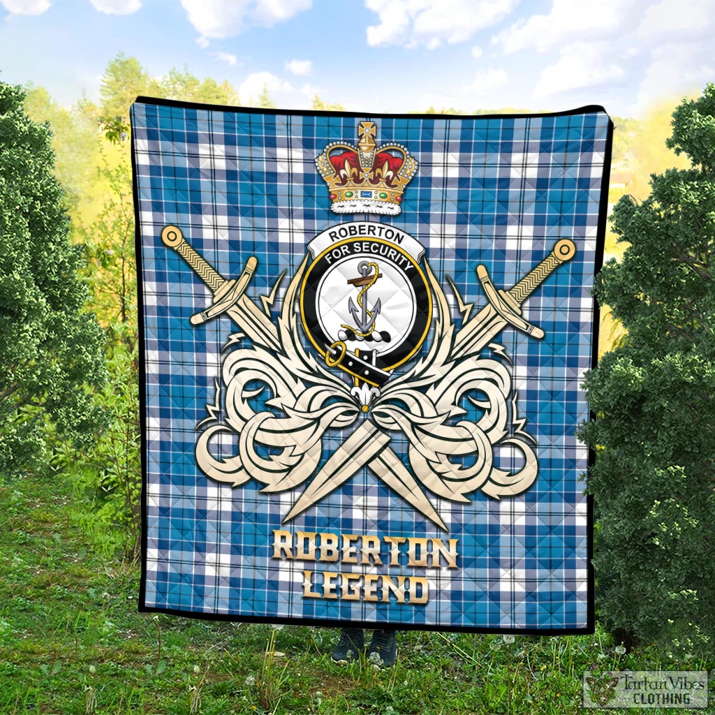 Tartan Vibes Clothing Roberton Tartan Quilt with Clan Crest and the Golden Sword of Courageous Legacy