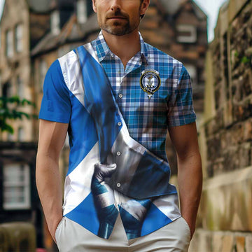 Roberton Tartan Short Sleeve Button Shirt with Family Crest Scotland Patriotic Style