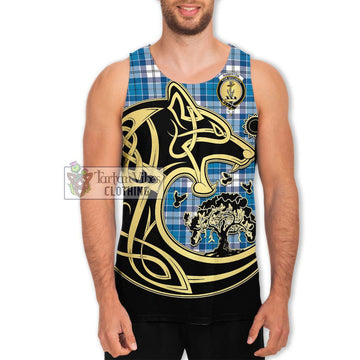 Roberton Tartan Men's Tank Top with Family Crest Celtic Wolf Style