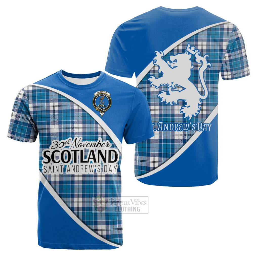 Tartan Vibes Clothing Roberton Family Crest Tartan Cotton T-shirt Celebrate Saint Andrew's Day in Style