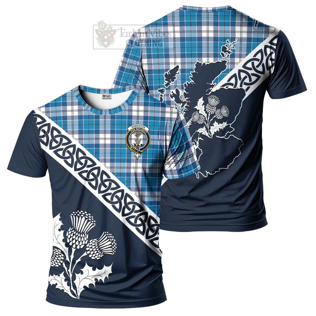 Roberton Tartan T-Shirt Featuring Thistle and Scotland Map