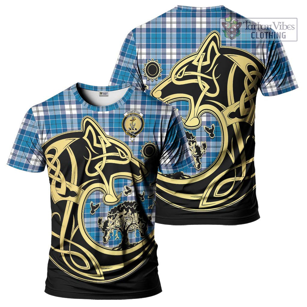 Roberton Tartan T-Shirt with Family Crest Celtic Wolf Style Kid's Shirt - Tartan Vibes Clothing