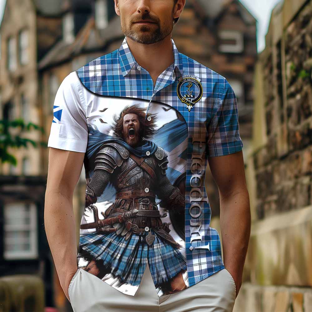 Tartan Vibes Clothing Roberton Crest Tartan Short Sleeve Button Shirt Inspired by the Freedom of Scottish Warrior