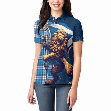 Roberton Tartan Family Crest Women's Polo Shirt with Scottish Majestic Lion