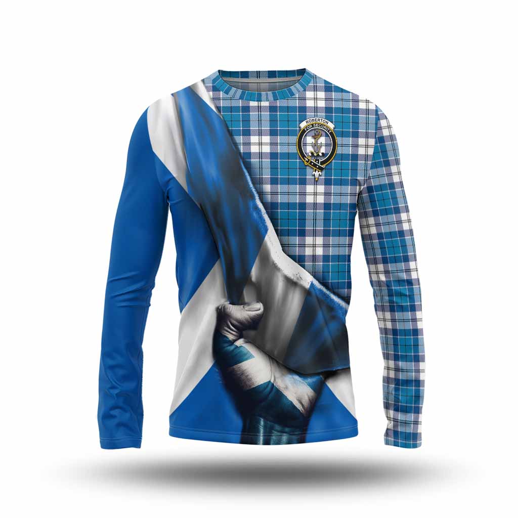 Tartan Vibes Clothing Roberton Tartan Long Sleeve T-Shirt with Family Crest Scotland Patriotic Style