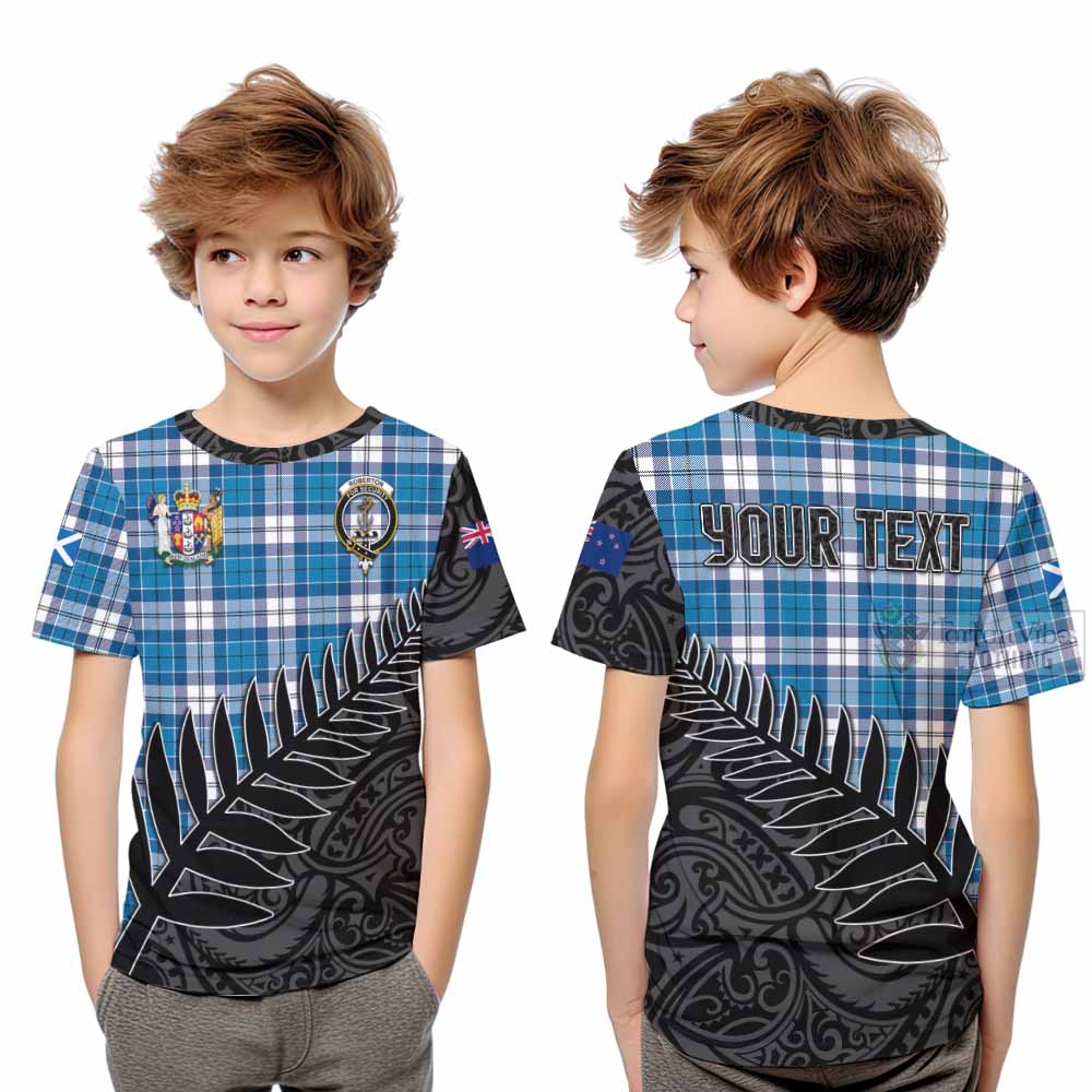 Tartan Vibes Clothing Roberton Crest Tartan Kid T-Shirt with New Zealand Silver Fern Half Style