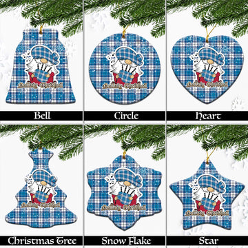 Roberton Tartan Christmas Ceramic Ornaments with Scottish Gnome Playing Bagpipes