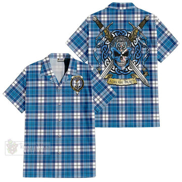 Roberton Tartan Hawaiian Shirt with Family Crest Celtic Skull Style Kid - Tartan Vibes Clothing