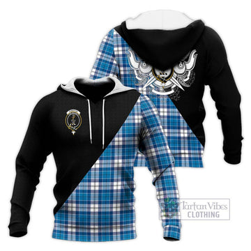 Roberton Tartan Knitted Hoodie with Family Crest and Military Logo Style