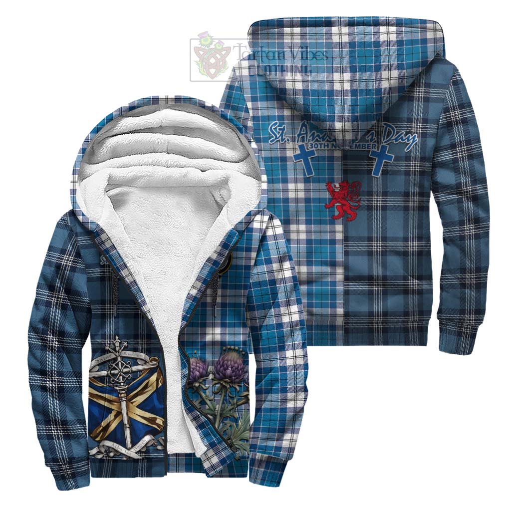 Tartan Vibes Clothing Roberton Tartan Sherpa Hoodie Happy St. Andrew's Day Half Tartan Style