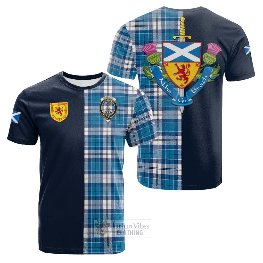 Tartan Vibes Clothing Roberton Tartan Cotton T-shirt with Scottish Lion Royal Arm Half Style