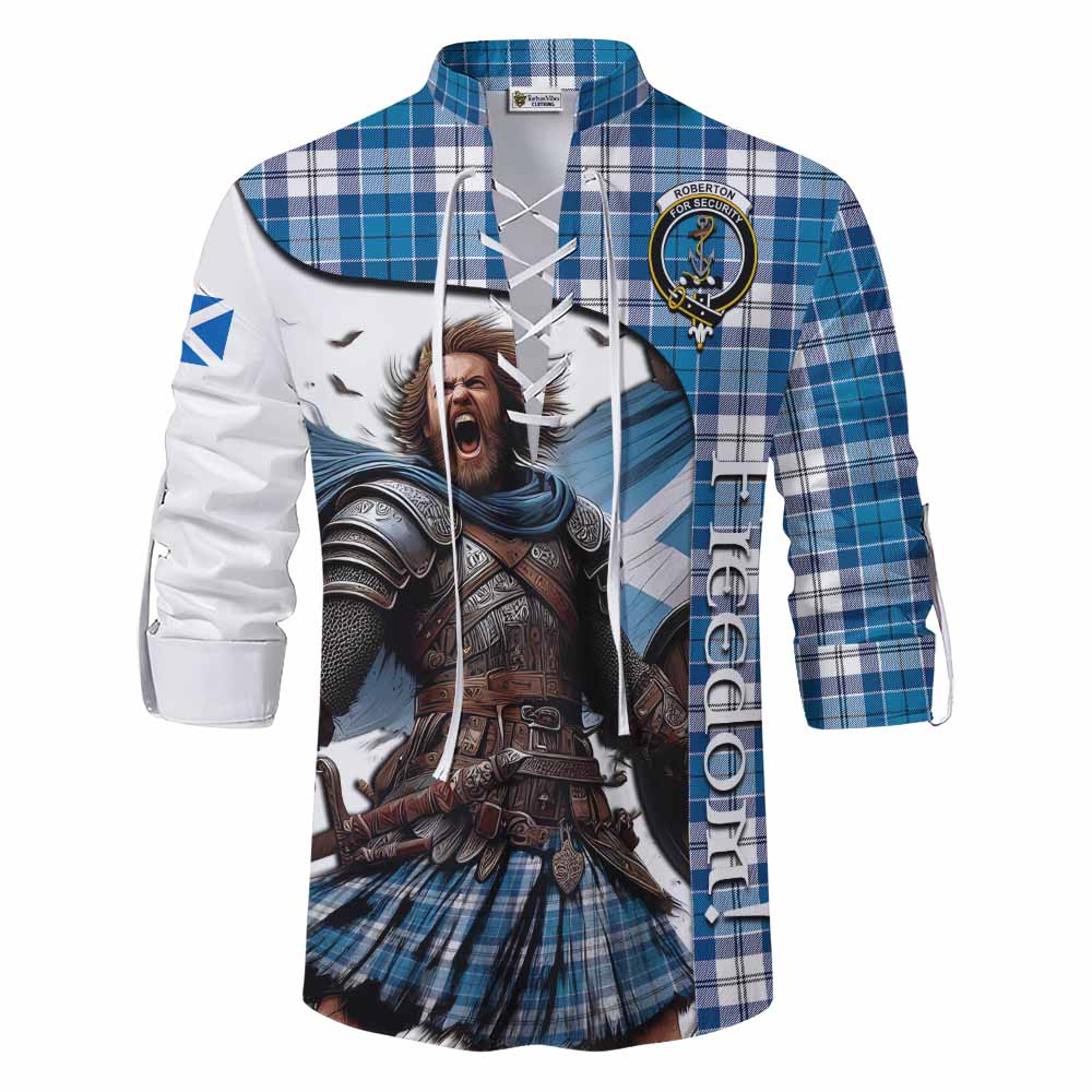 Tartan Vibes Clothing Roberton Crest Tartan Ghillie Kilt Shirt Inspired by the Freedom of Scottish Warrior