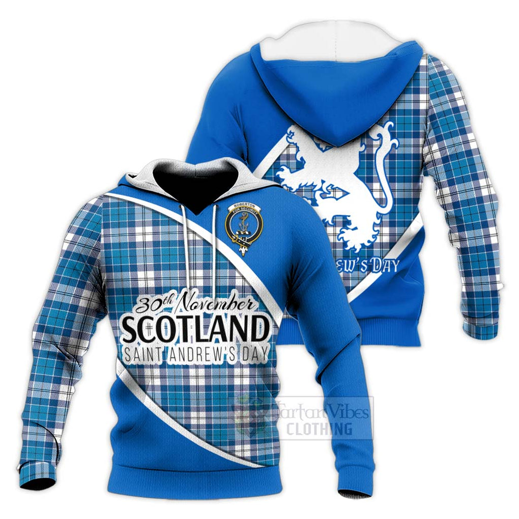 Tartan Vibes Clothing Roberton Family Crest Tartan Knitted Hoodie Celebrate Saint Andrew's Day in Style