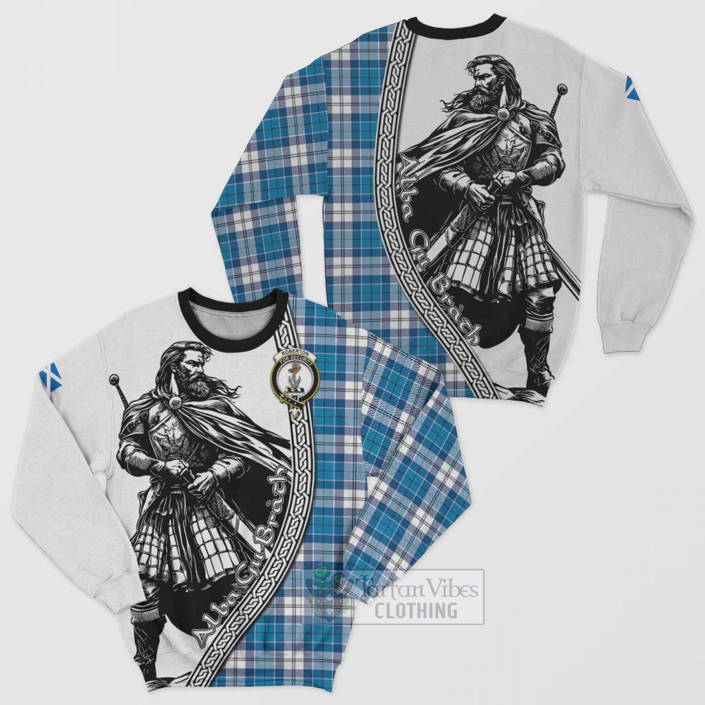 Tartan Vibes Clothing Roberton Tartan Clan Crest Sweatshirt with Highlander Warrior Celtic Style