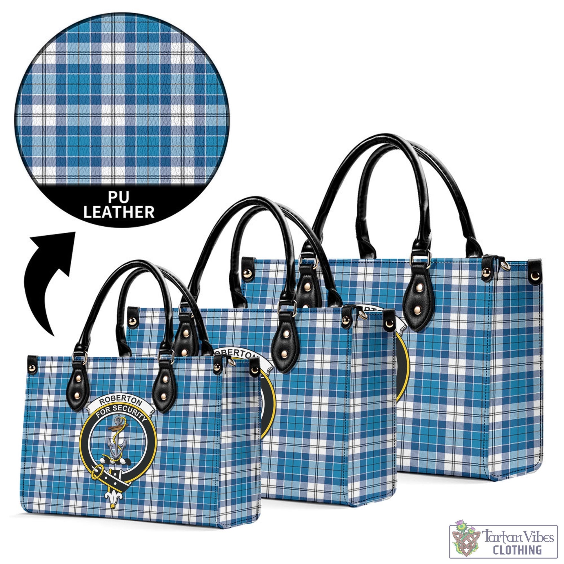 Tartan Vibes Clothing Roberton Tartan Luxury Leather Handbags with Family Crest