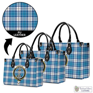 Roberton Tartan Luxury Leather Handbags with Family Crest