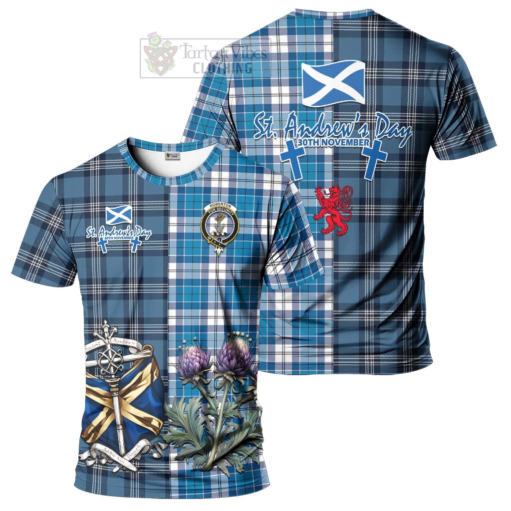 Tartan Vibes Clothing Roberton Tartan T-Shirt Happy St. Andrew's Day Half Tartan Style