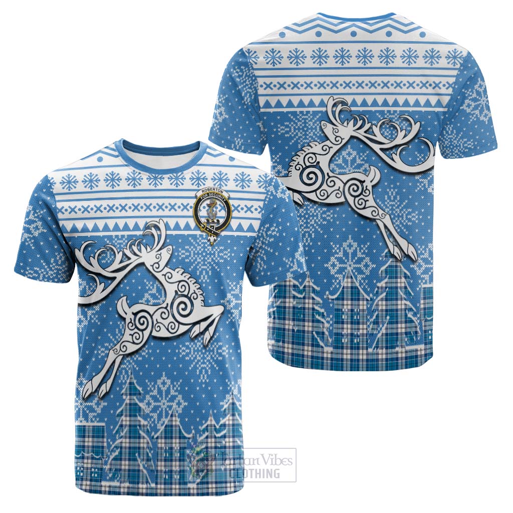 Tartan Vibes Clothing Roberton Clan Christmas Cotton T-shirt Celtic Reindeer Style