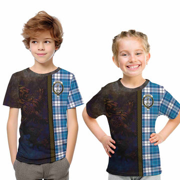 Roberton Tartan Family Crest Kid T-Shirt Alba Gu Brath Be Brave Lion Ancient Style Youth XL Size14 - Tartan Vibes Clothing