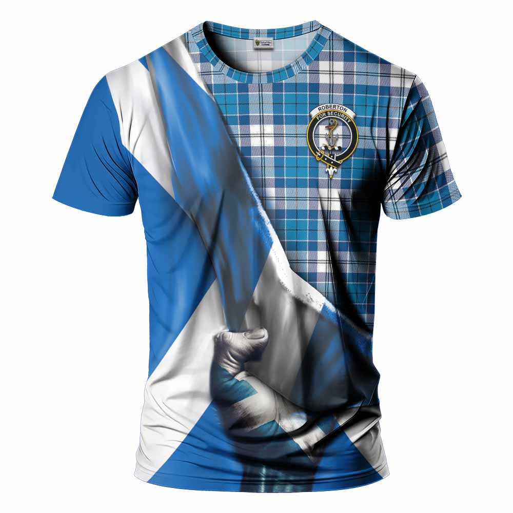 Tartan Vibes Clothing Roberton Tartan T-Shirt with Family Crest Scotland Patriotic Style