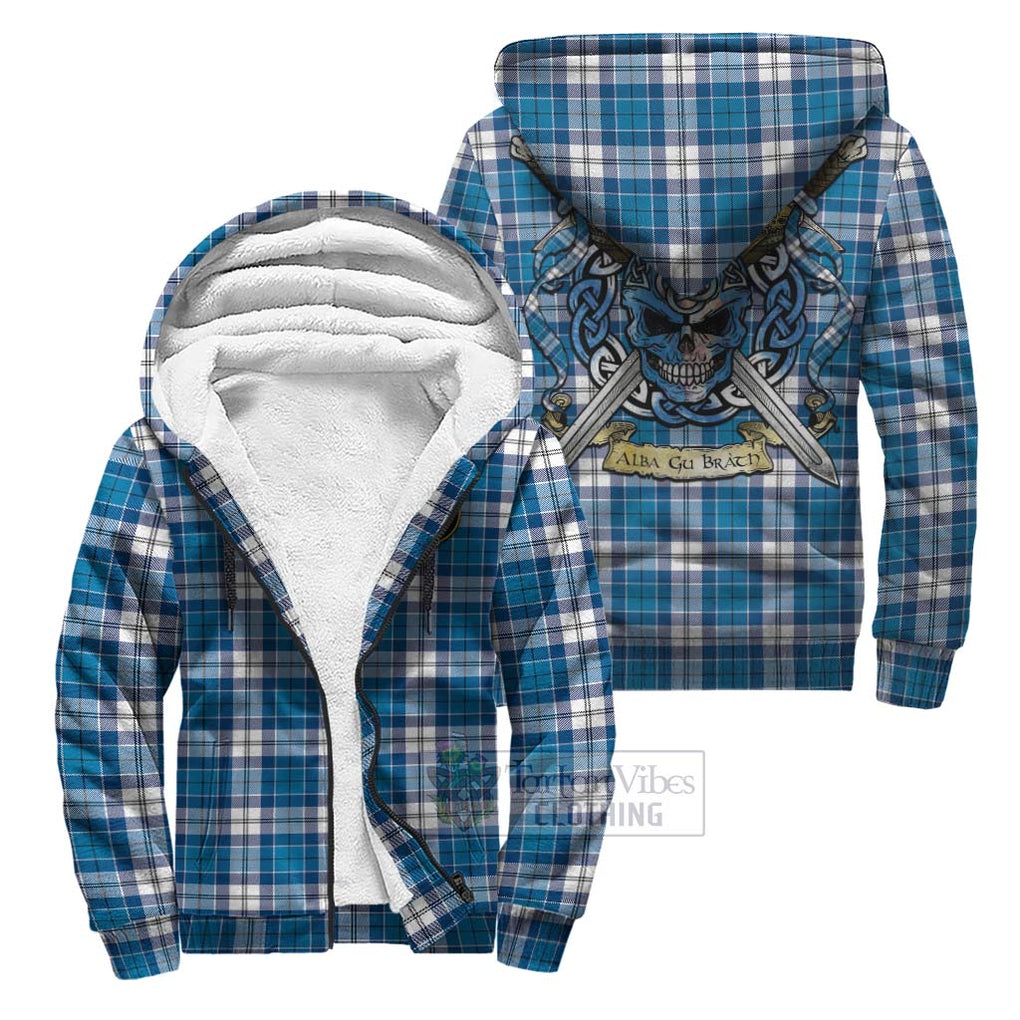 Tartan Vibes Clothing Roberton Tartan Sherpa Hoodie with Family Crest Celtic Skull Style