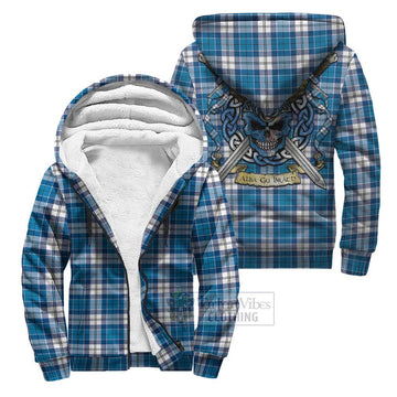 Roberton Tartan Sherpa Hoodie with Family Crest Celtic Skull Style