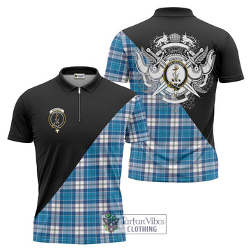 Roberton Tartan Zipper Polo Shirt with Family Crest and Military Logo Style Unisex - Tartan Vibes Clothing