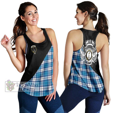 Roberton Tartan Women's Racerback Tanks with Family Crest and Military Logo Style