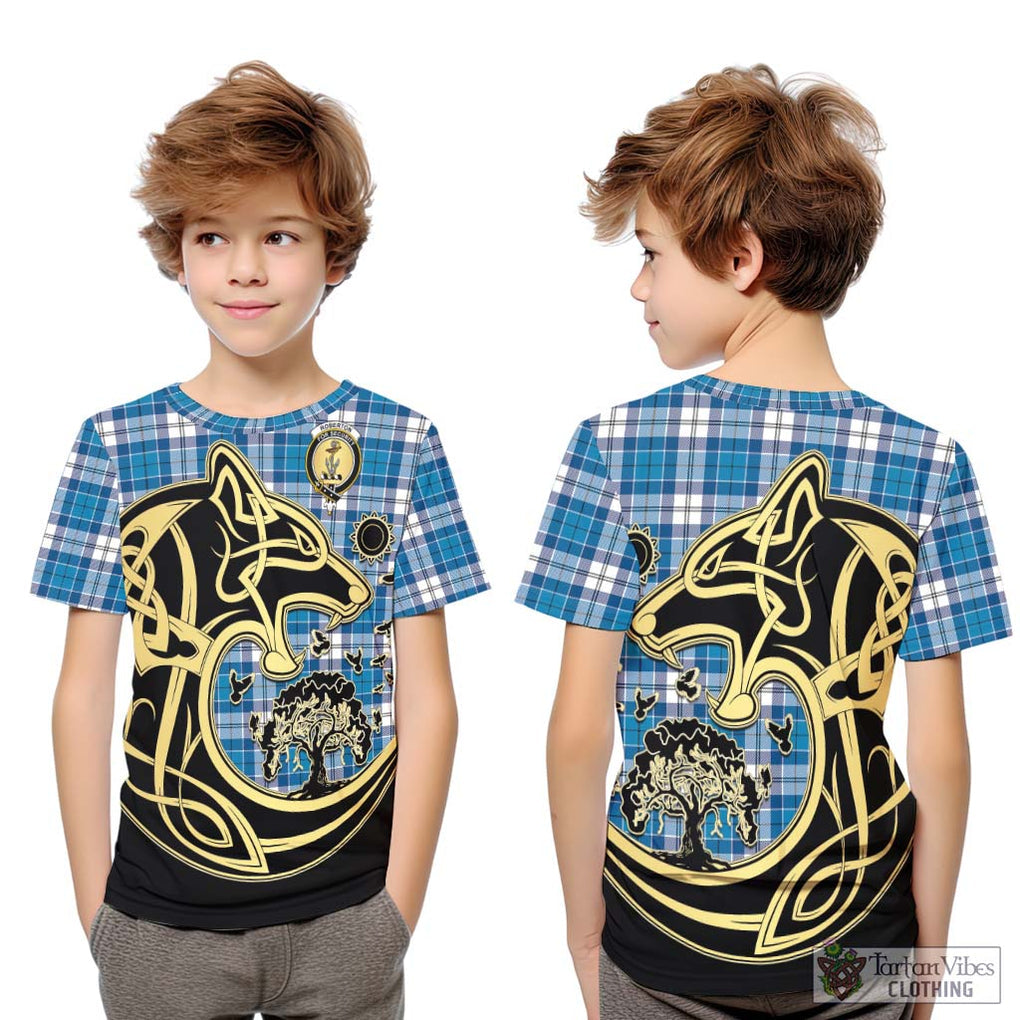 Roberton Tartan Kid T-Shirt with Family Crest Celtic Wolf Style Youth XL Size14 - Tartan Vibes Clothing