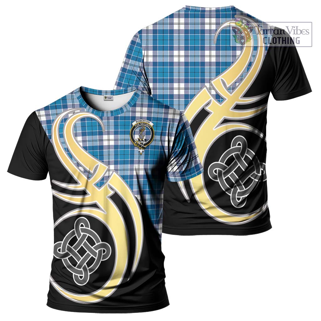 Tartan Vibes Clothing Roberton Tartan T-Shirt with Family Crest and Celtic Symbol Style