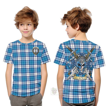 Roberton Tartan Kid T-Shirt with Family Crest Celtic Skull Style