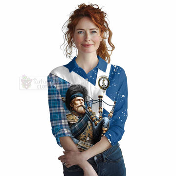 Roberton Tartan Women's Casual Shirt with Family Crest Scottish Bagpiper Vibes Female - Tartan Vibes Clothing