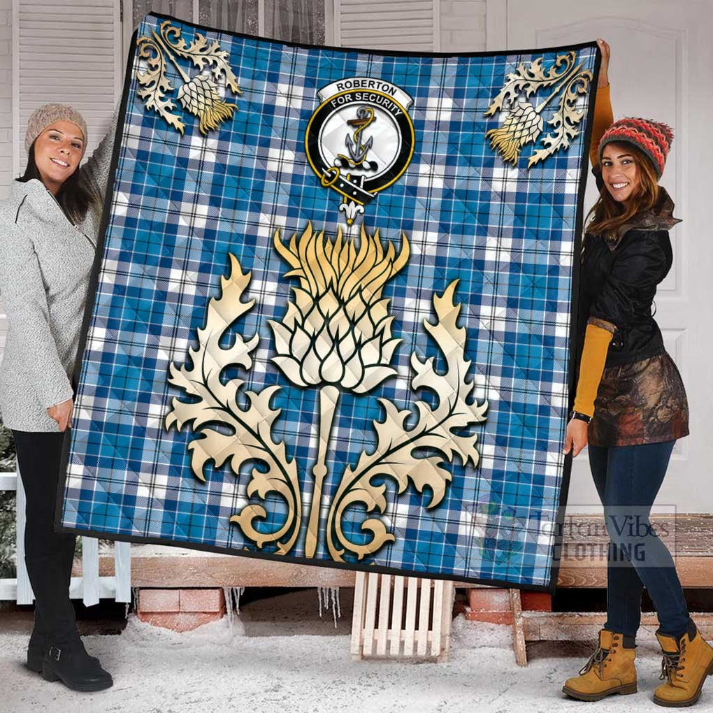 Tartan Vibes Clothing Roberton Tartan Quilt with Family Crest and Golden Thistle Style