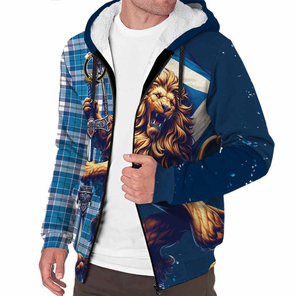 Tartan Vibes Clothing Roberton Tartan Family Crest Sherpa Hoodie with Scottish Majestic Lion