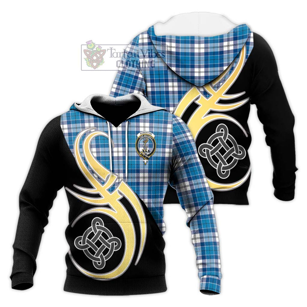 Roberton Tartan Knitted Hoodie with Family Crest and Celtic Symbol Style Unisex Knitted Pullover Hoodie - Tartan Vibes Clothing