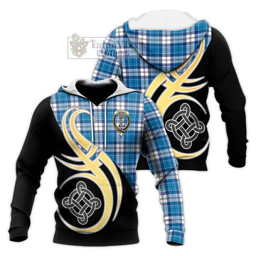 Roberton Tartan Knitted Hoodie with Family Crest and Celtic Symbol Style