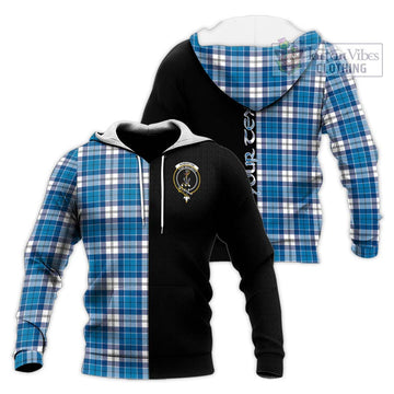 Roberton Tartan Knitted Hoodie with Family Crest and Half Of Me Style