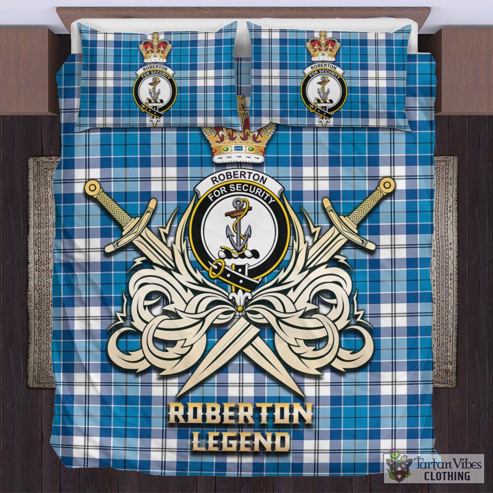 Tartan Vibes Clothing Roberton Tartan Bedding Set with Clan Crest and the Golden Sword of Courageous Legacy