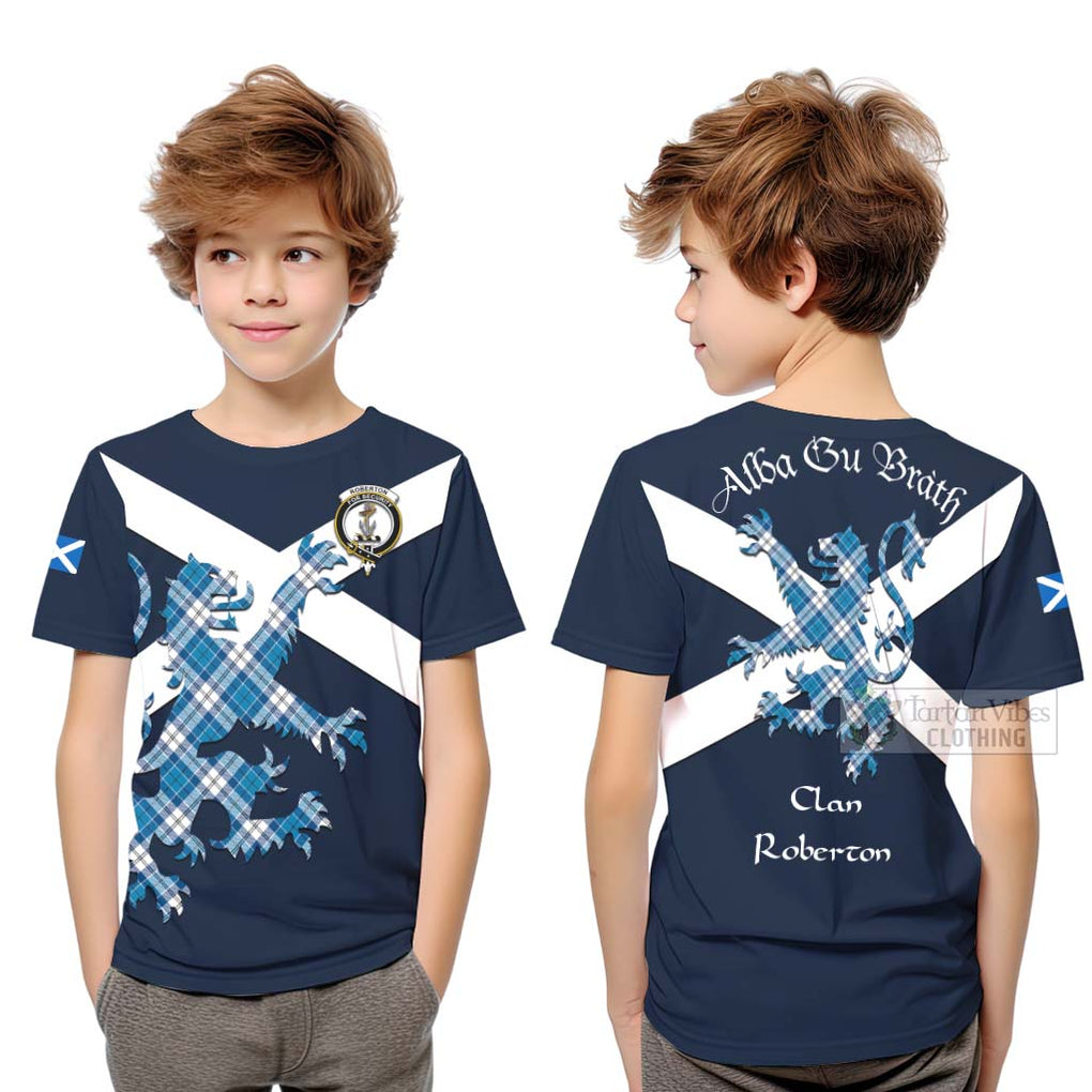 Tartan Vibes Clothing Roberton Tartan Lion Rampant Kid T-Shirt – Proudly Display Your Heritage with Alba Gu Brath and Clan Name