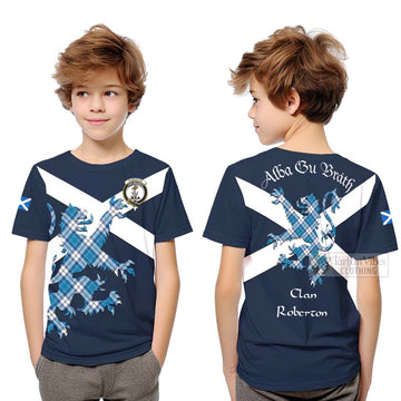 Roberton Tartan Lion Rampant Kid T-Shirt Proudly Display Your Heritage with Alba Gu Brath and Clan Name